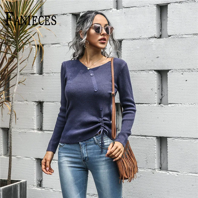 

Женский свитер на пуговицах, повседневный базовый свитер с V-образным вырезом и длинными рукавами, Осень-зима 2020