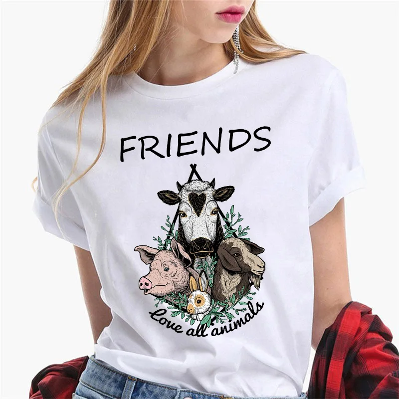 

New Summer T-shirt Harajuku Tee Animal Cow Graphic Woman Tshirts O-neck White Tops Casual T-shirts Short Sleeve T-shirt Women