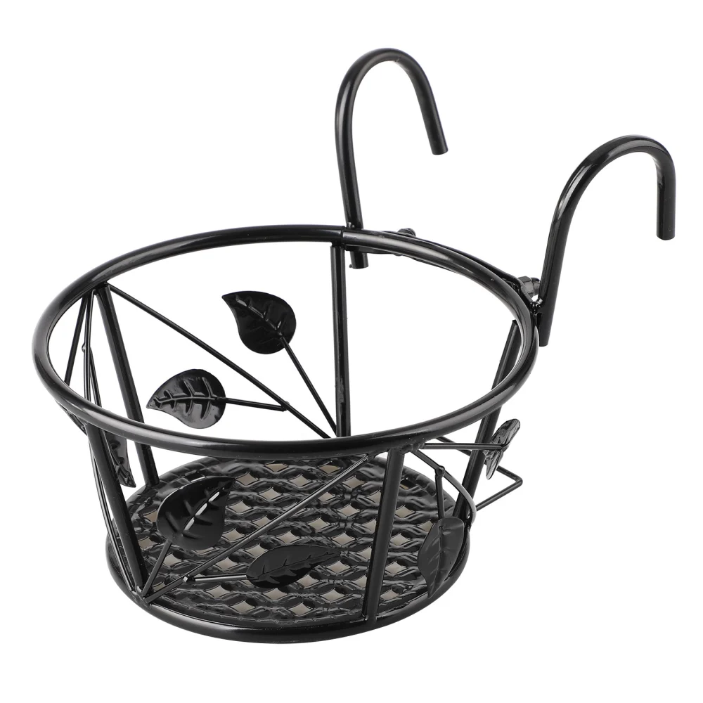 

Wrought Iron Hanging Railing Leaf Style Indoor 22*22*11cm Black Outdoor Flower Pot Stand