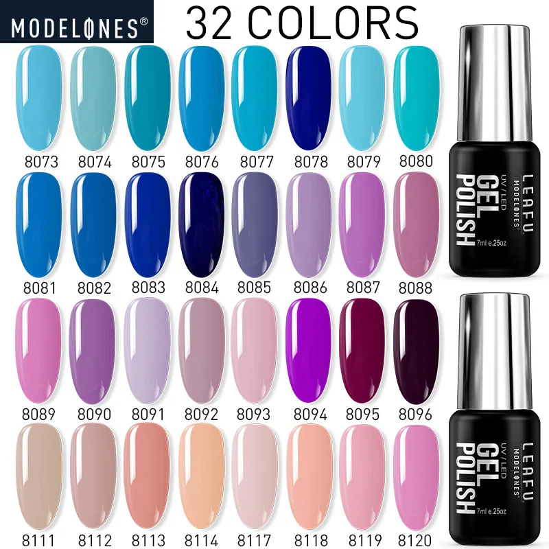 Modelones 32 шт./лот Красочный светодиодный Гель-лак для ногтей Дизайн замачиваемый