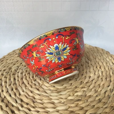 

Изысканная керамика, старинная фарфоровая чаша с розовыми красными костяшками из Пномпеня, домашняя декоративная рисовая чаша с благослов...