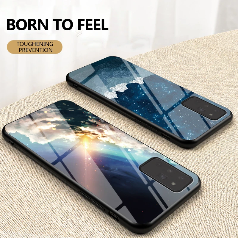 

Luxury Starry sky Tempered Glass Case For Samsung Note20 A21s J 7 6 4Plus 4Core 2Pro 8 710 7 510 5 Cover Soft edge Bumper Shell