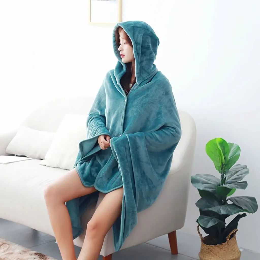 

Solid Color Fleece Hooded Blanket Plush All Seasons Hoodie Robe Soft Warm Wearable TV Blanket for Adults Teens
