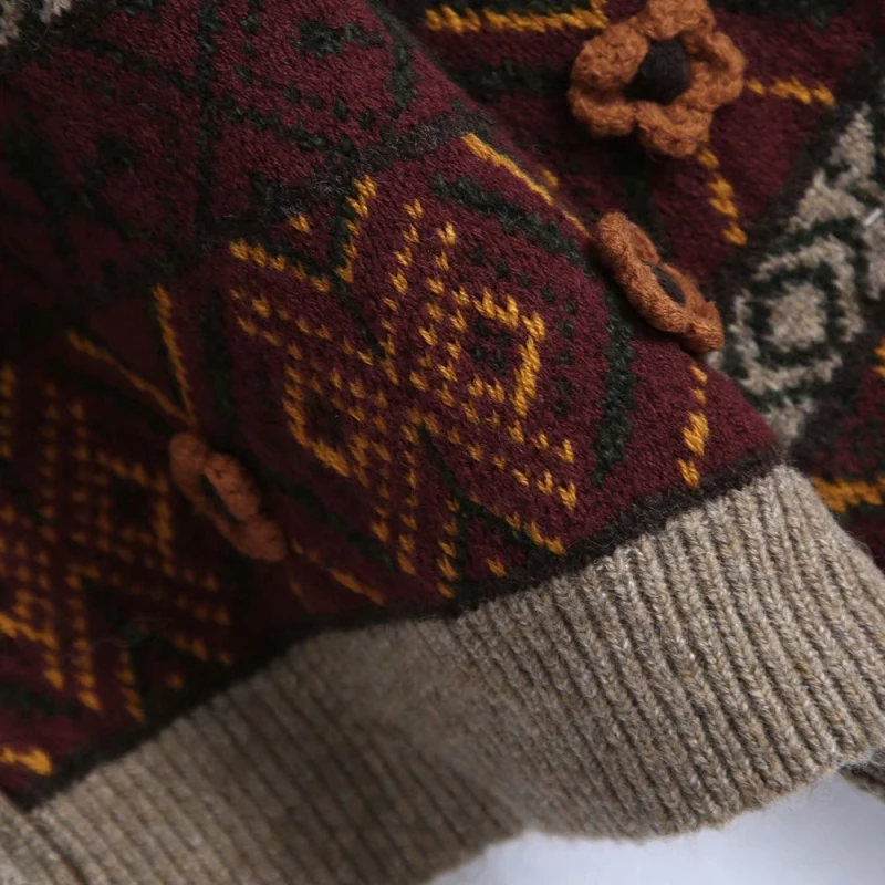 

PUWD Vintage Woman Loose Soft Embroidery Patchwork Knitted Cardigan 2020 Winter Fashion Ladies Warm Knitwear Female Chic Sweater