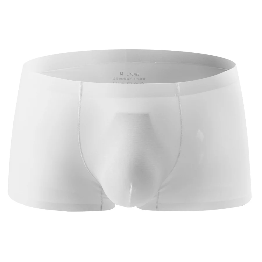 Бесшовные мужские боксеры мягкое Мужское нижнее белье Cueca Masculina боксеры спандекс 3D промежность боксеры нейлоновые трусы мужские шорты слипы 00806 - Цвет: Белый