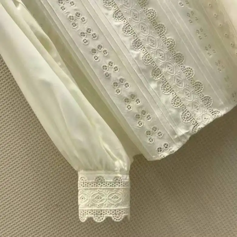 

Out Embroidery Hollow Blouses 2021 Spring Summer Style Tops Women Ruffle Floral Deco Long Sleeve Elegant White Shirt Blusas