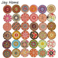 40pcs mixed wooden buttons vintage flower craft button round 2 holes colorful painted wood decorative buttons for sewing craft