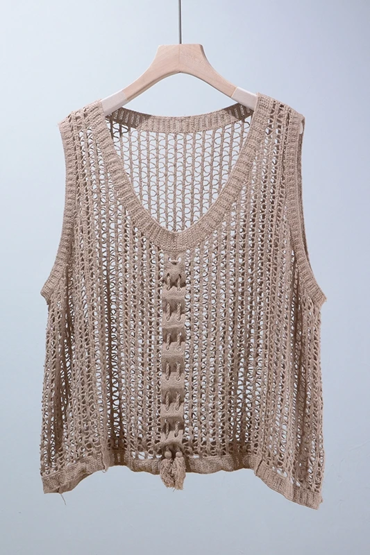 

summer new hollow drawstring Vest Top women's knitting Vest Female casual wear