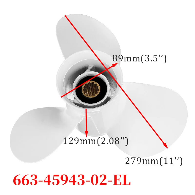 

Marine 663-45943-02-EL Marine Propeller 11 x 15-G Boat Outboard Fits For Yamaha 40-60HP Aluminum 3 Blades 13 Spline Tooth