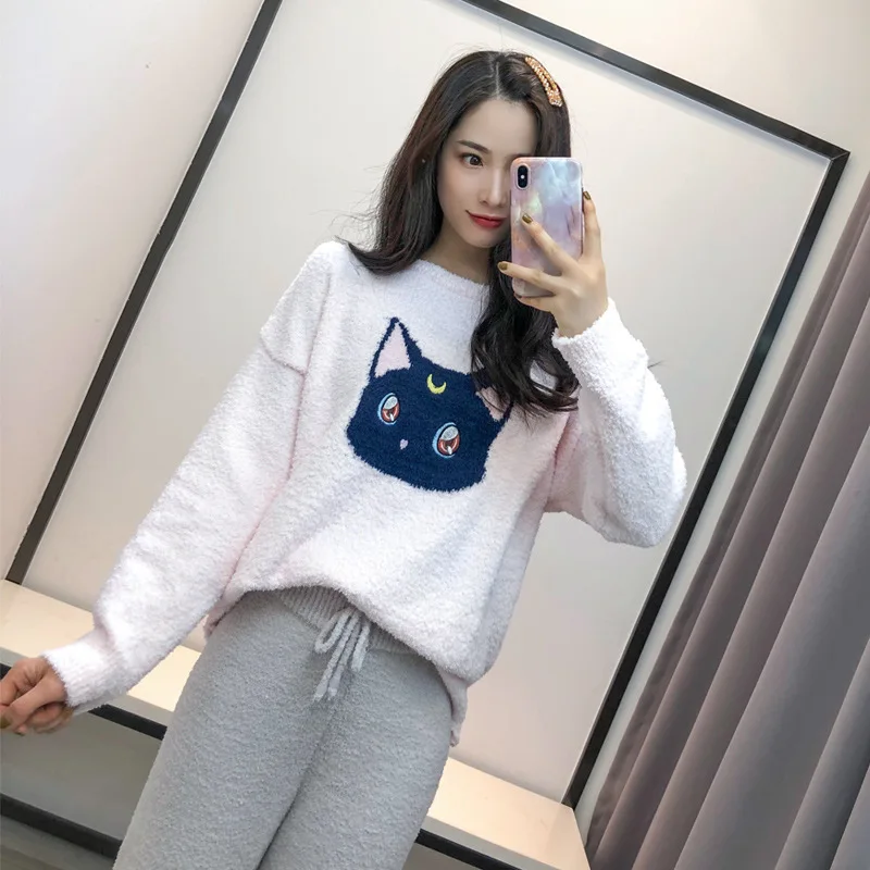 Высококачественные Женские пижамные комплекты зимняя мягкая утепленная Милая