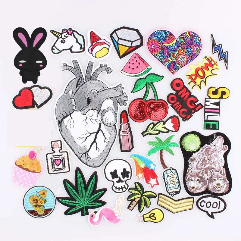 Единорог алмаз сердце патч шить стикер Дешевые Вышитые милые патчи фрукты железо