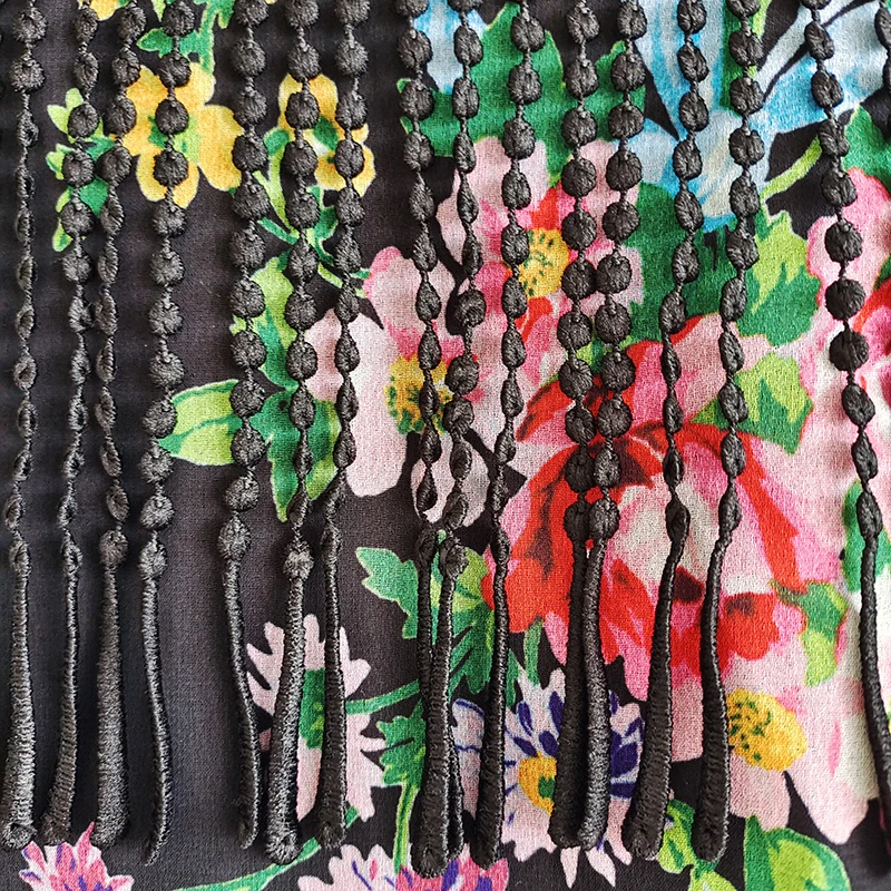 

AELESEEN Runway Fashion 2 Pieces Sets 2021 Sexy V-Neck Lantern Sleeve Bow Short Top+Ruffles Pleated Skirt Flower Print Lace Sets