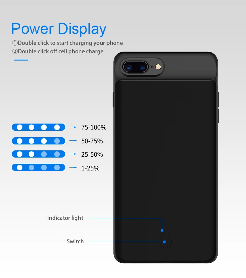 Аккумуляторные Чехлы 2500 мАч/7000 мАч для iPhone 7 8 6 6s Plus Аккумуляторный чехол 6P 6SP 7P