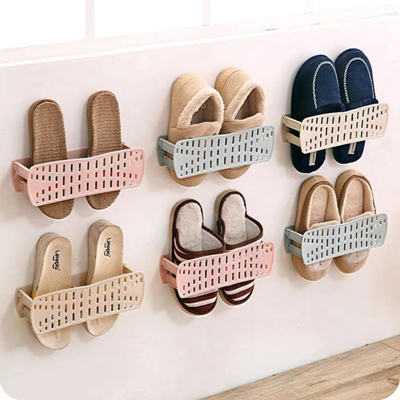 Plastic Shoes Rack Organizer Adjustable Shoe Hanger Wall Hanging Racks Folding Slippers Storage Tool Bathroom Space Saving | Дом и сад