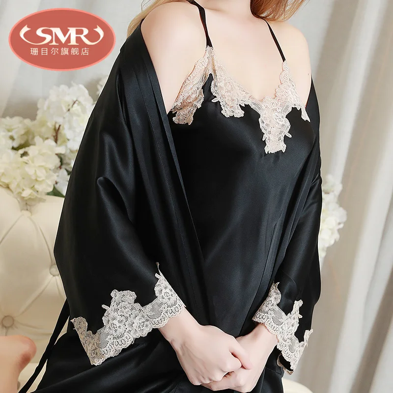 Роскошная пижама из 100% натурального шелка для женщин 2 предмета кимоно халат и шелковая ночная рубашка