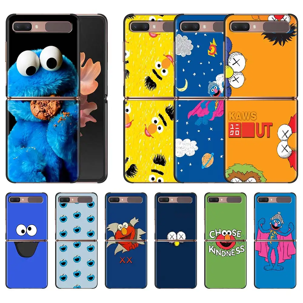 

Movil Phone Case for Samsung Galaxy Z Flip 5G Protective Shell Black Luxury Cubre Hard Coque ZFlip Cover Cookie Monster Cartoon