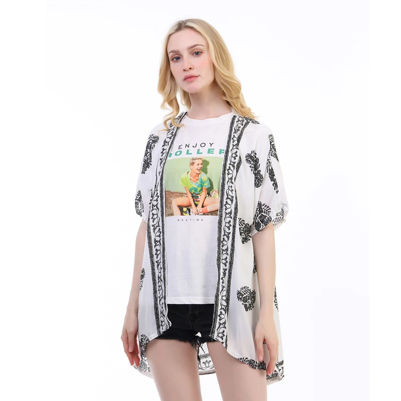 Женское повседневное кимоно длинное из смесового хлопка свободная блузка с