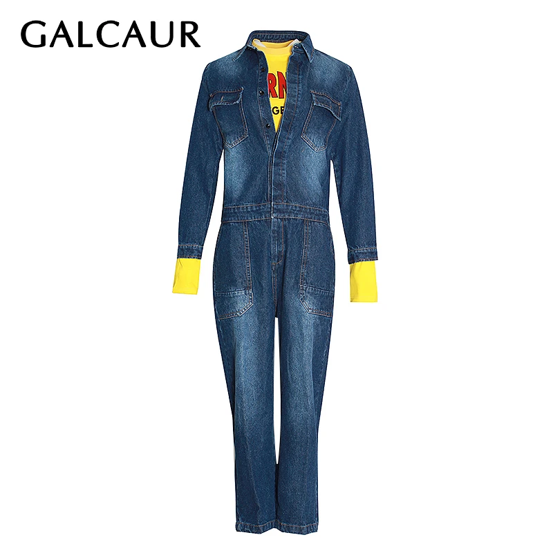 Женский джинсовый комбинезон GALCAUR костюм из двух предметов в Корейском стиле с