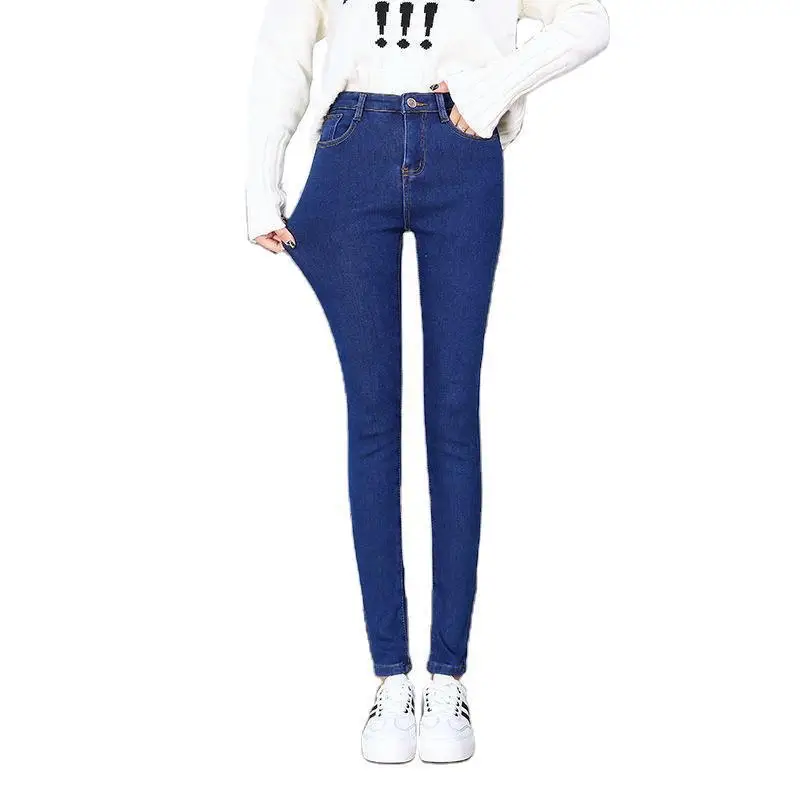 

2021 Winter skinny jeans women's high-waisted elastic small foot trousers plus thick plus-down pencil pants manufacturer direct