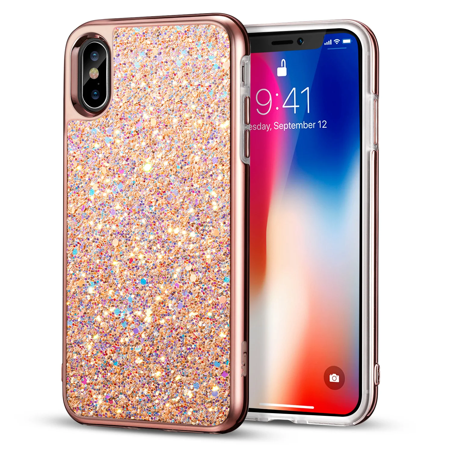 Чехол чехол для Apple iPhone 7 7 Plus 8 8 Plus, esесесесессверсверсверсверсверсверсверсверсверсверсверсверсверсверроскошный Блестящий двухслослойный Мягкий ТПУ+ Жесткая задняя крышка из ПК для iPhone X - Цвет: Rose gold