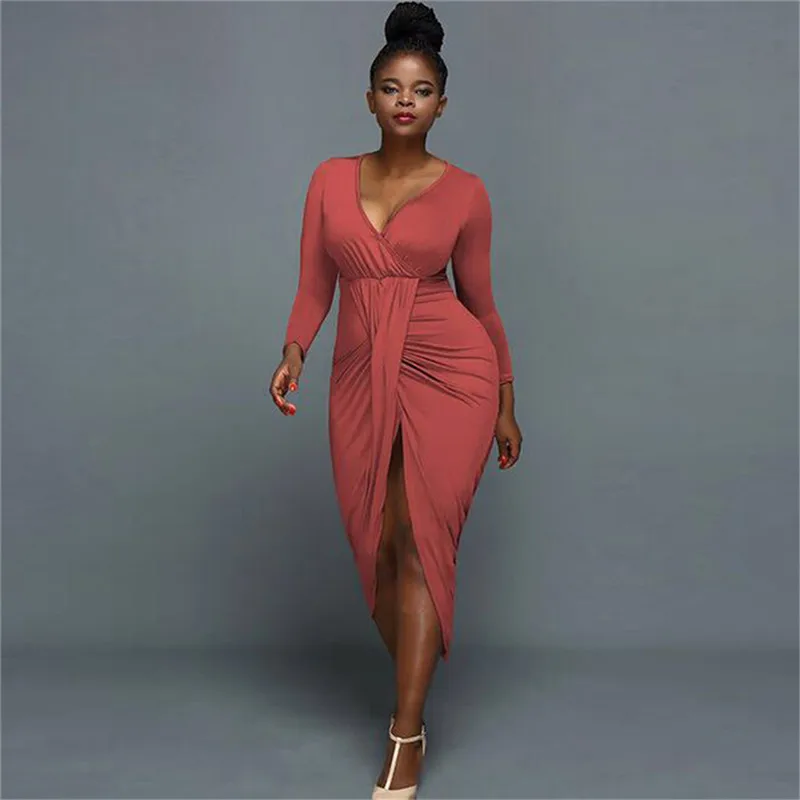 

2021 Sexy Plus Size Black Party Dress 2XL Women Sexy Deep V Neck Elegant Dress Tight Slim Midi Skinny Package Hip Vintage Dress