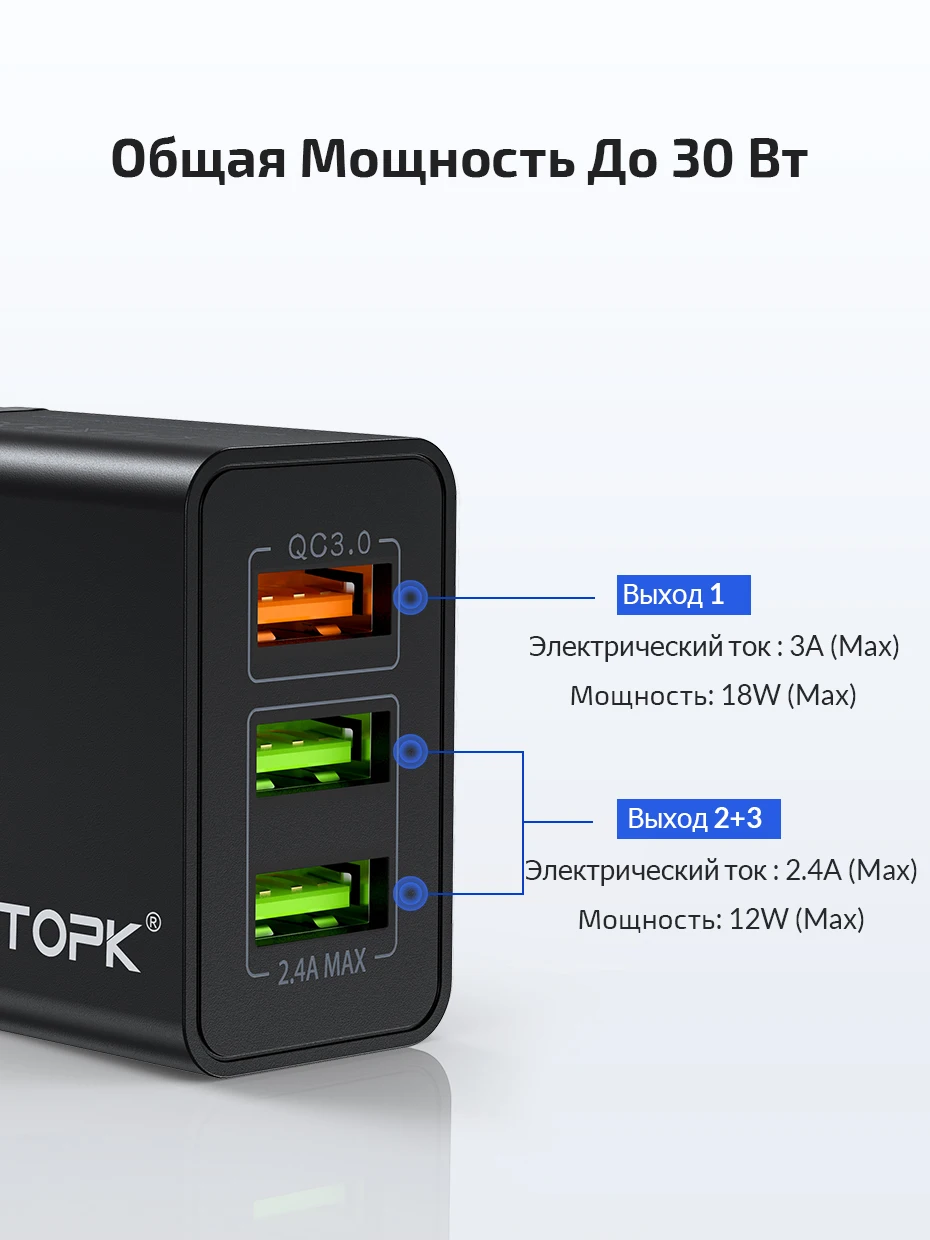 TOPK USB зарядное устройство Быстрая зарядка 3,0 Быстрая зарядка QC3.0 Мульти USB зарядное устройство для samsung S10 Plus Xiaomi дорожное настенное зарядное устройство для телефона EU