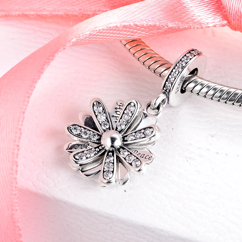 

Real 925 Sterling Silver Sparkling Daisy Flower Dangle Charms Bead fit Original Pandora Charms Bracelet Pendant Necklace Jewelry