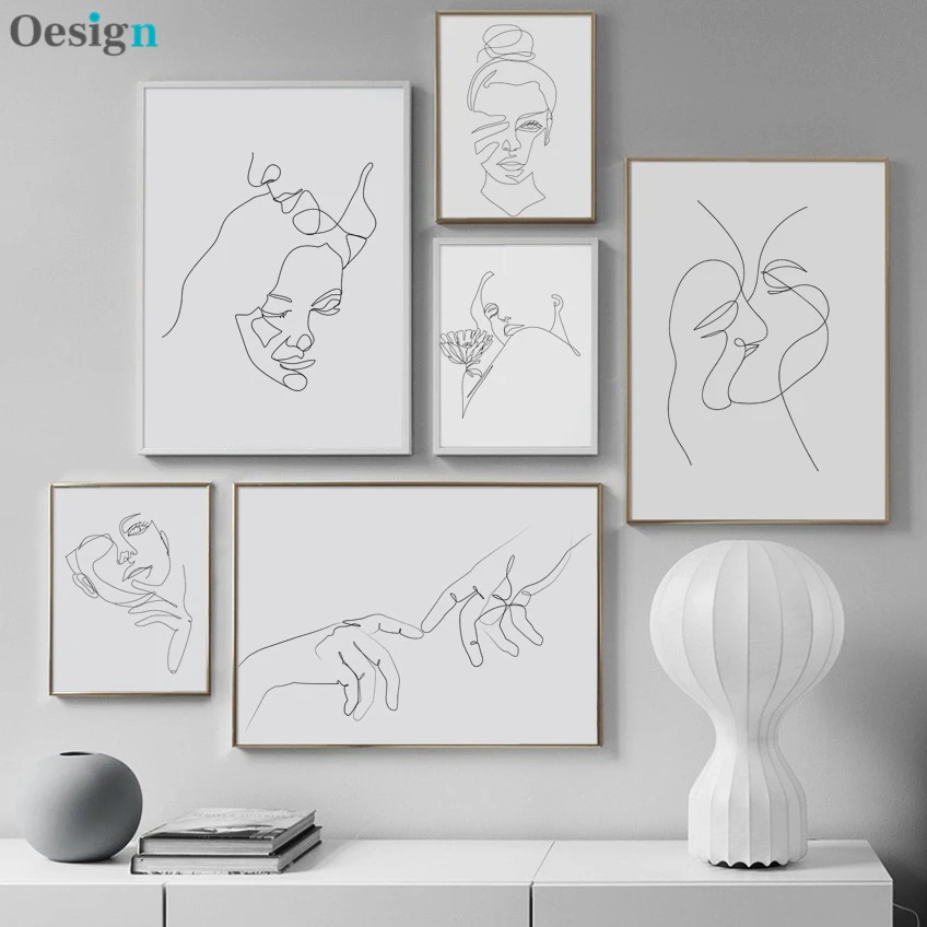 Black White Line Love Kiss Girl Hand Wall Art Canvas Painting Nordic Posters And Prints Wall Pictures For Living Room Home Decor