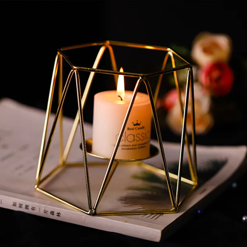 Железный геометрический подсвечник для дома отеля настольное украшение