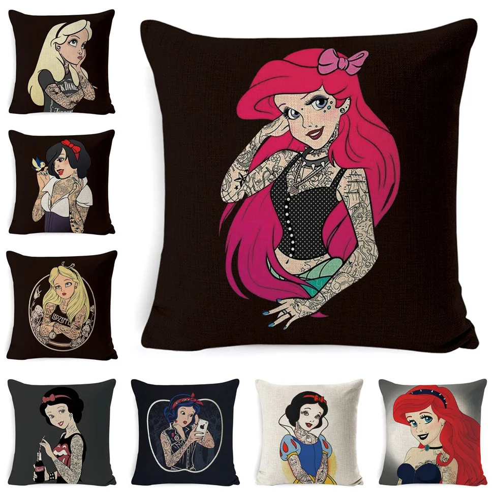 

Barbat Funny Tattoo Princess Alice Jasmine Pillowcase Sofa Car Waist Cushion Cover Bedroom Decoration Waist Cushion Cover