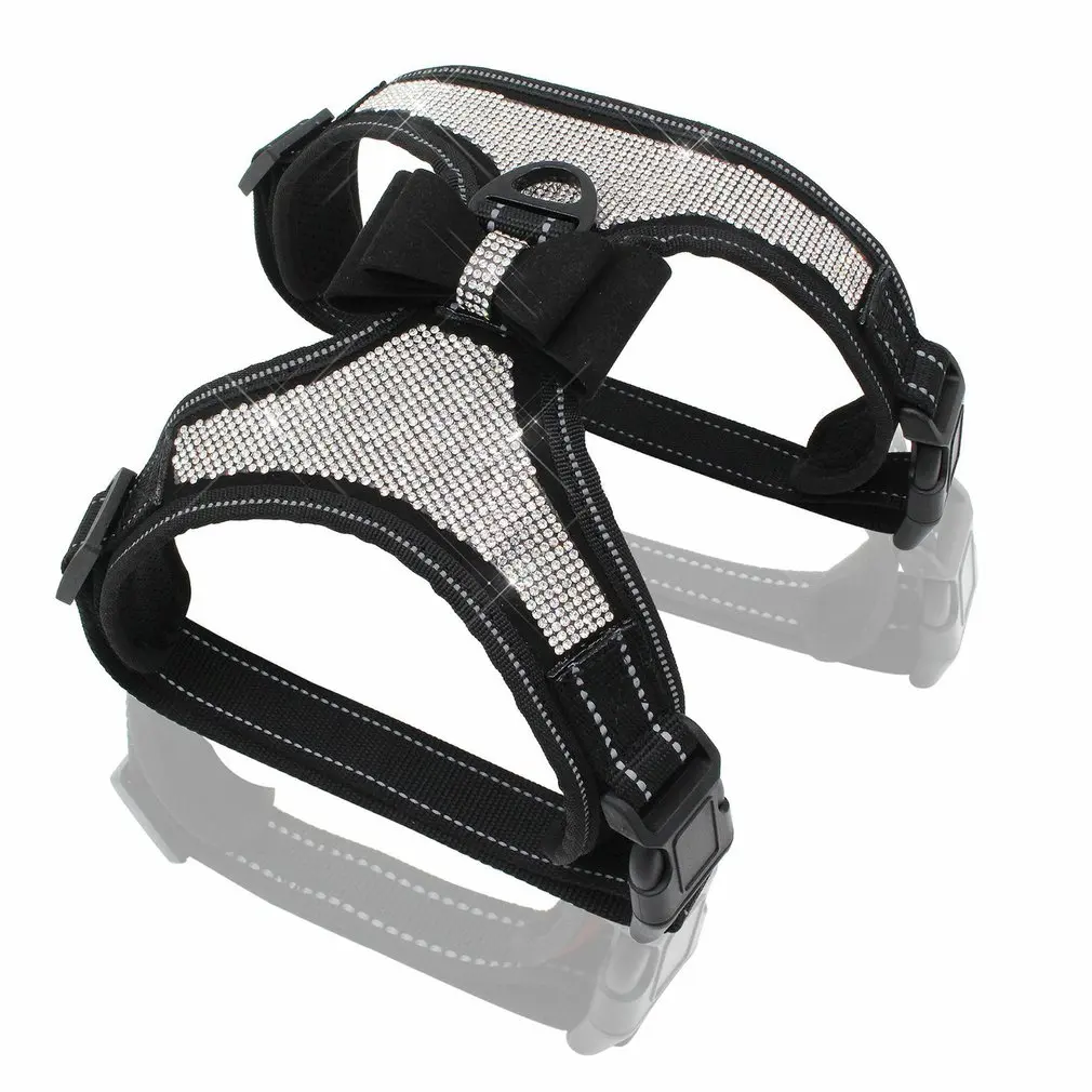

Rhinestone Durable Explosion-proof Pet Chest Harness Dog Harness Reflective Nylon Strap Dog Leash Shiny Rhinestone Decoration