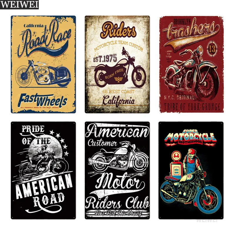

Bar Motor Club Garage Motorcycle Riders Tin Signs Retro Metal Plate Poster Indoor Pin Up Wall Signs Art Decorative Plaque Decor