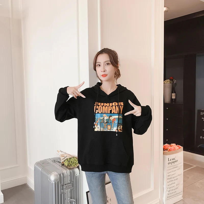 Толстовки женские с простым принтом Kawaii Ulzzang Harajuku мягкие модные весенне-осенние
