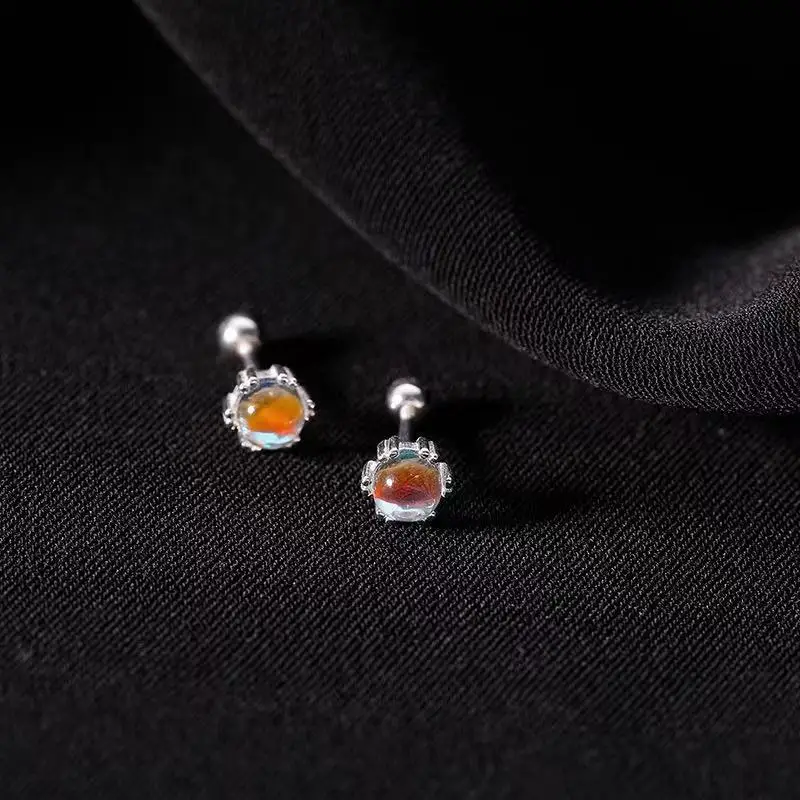 

925 Sterling Silver Moonstone Bead Piercing Stud Earring For Women Girls 2022 Trendy Jewelry Pendientes eh1651