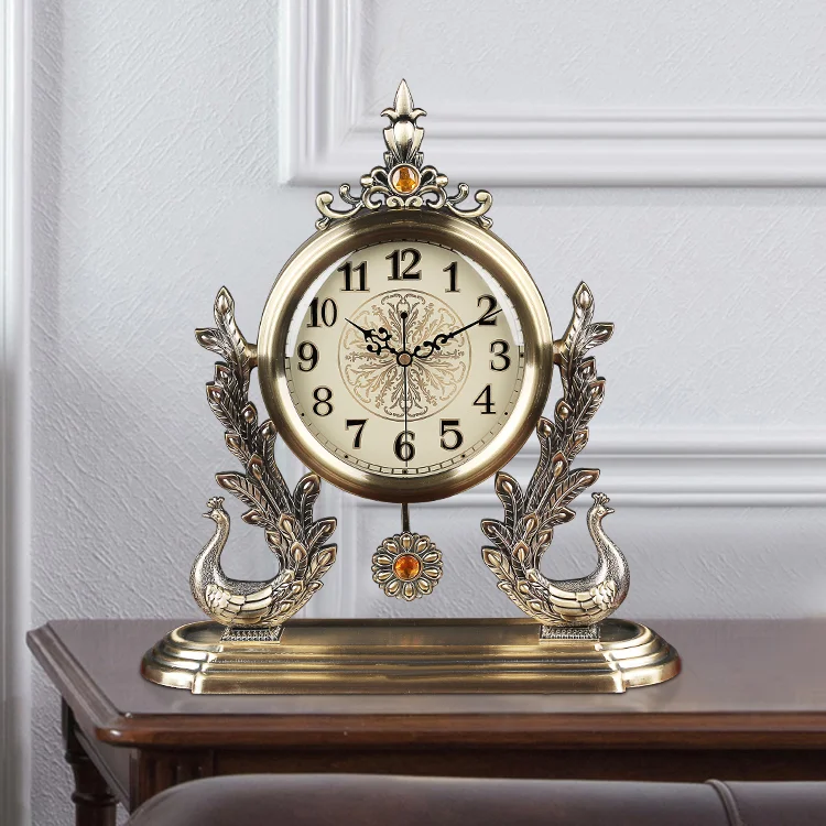 

Европейские Роскошные Металлические часы в стиле ретро, бесшумные кухонные часы-маятник в виде павлина, Настольные Офисные Часы, декоратив...