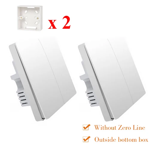 Xiao mi Aqara, настенный светильник, переключатель, Wifi, умный, Zigbee, одиночный пожарный провод, нет, нейтральный, 2 комплекта, беспроводной переключатель, mi jia mi, пульт дистанционного управления для дома - Цвет: 2Pcs Double outside