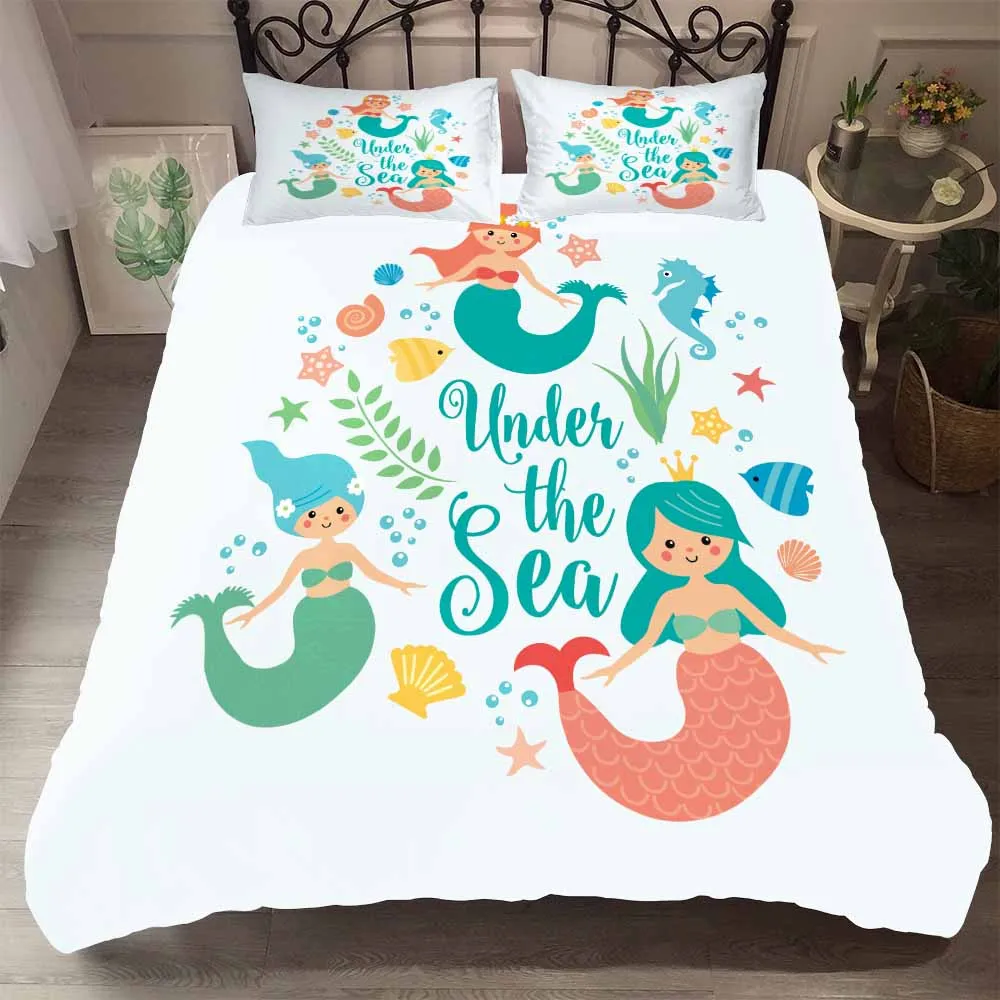 

Bedding Mermaid 3D Printing Quilt Cover Pillow Case Three Piece Set