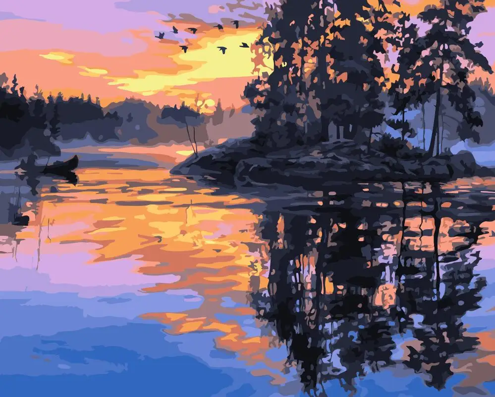 Закат озеро декорации DIY картина по номерам настенные картины акриловые для