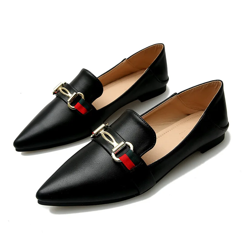 

Summer 2021 Flat Single Shoes Fashion Metal Clasp Soft-soled Leather Shoes Womens Shoes Leather Flats Ladies Shoes and Sandals