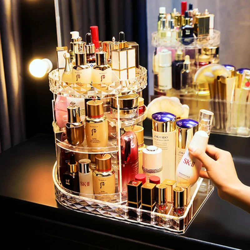 

Acrylic Cosmetic Storage Box 360 Degree Rotation Transparent Makeup Organizer Fashion Spin Detachable Display Organizer Beauty