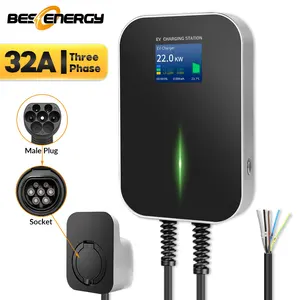 besenergy 32a 3 phase 22kw ev charger wallbox electric vehicle car charging station type 2 socket iec 62196 2 with free holder free global shipping