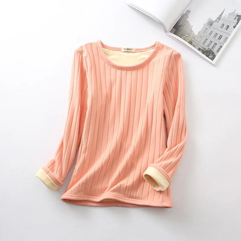 Осенне зимняя женская теплая Толстая бархатная футболка с длинным рукавом из