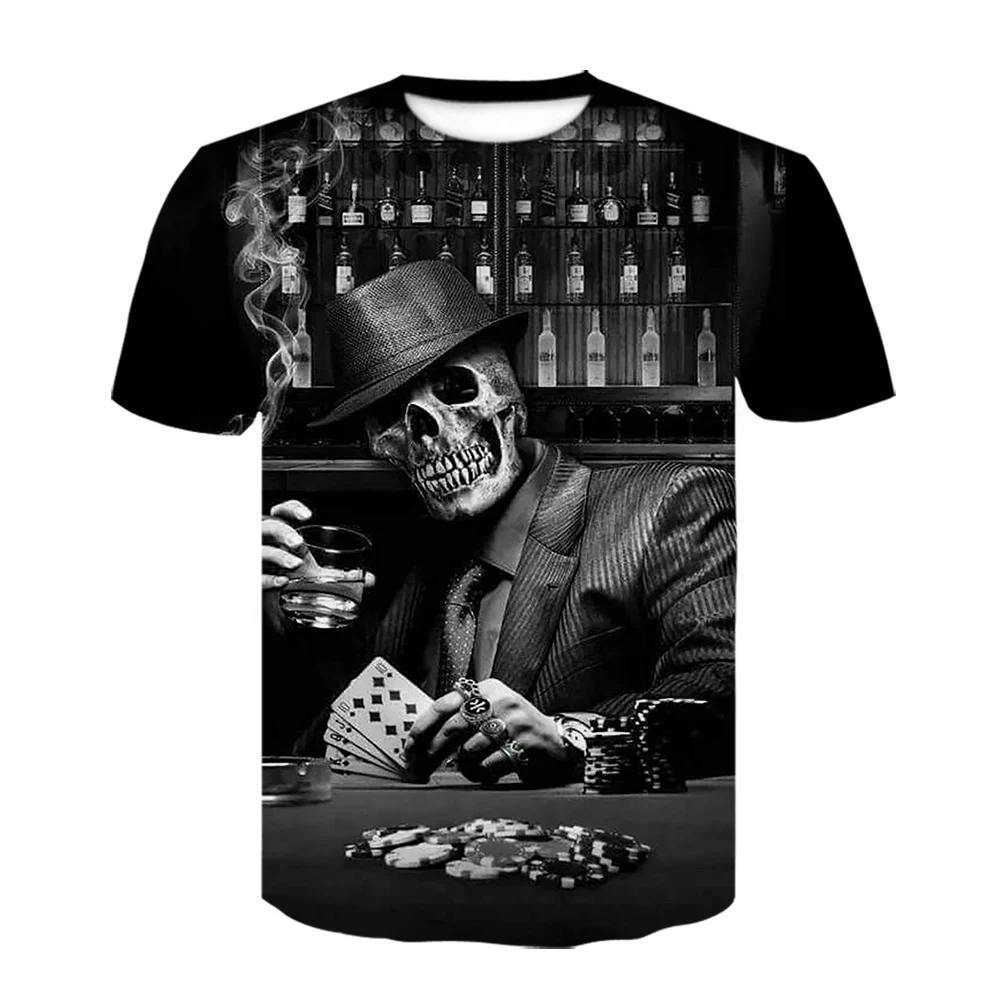 2020 летняя новая мужская футболка 3d poker Skull Футболка с коротким рукавом Забавные