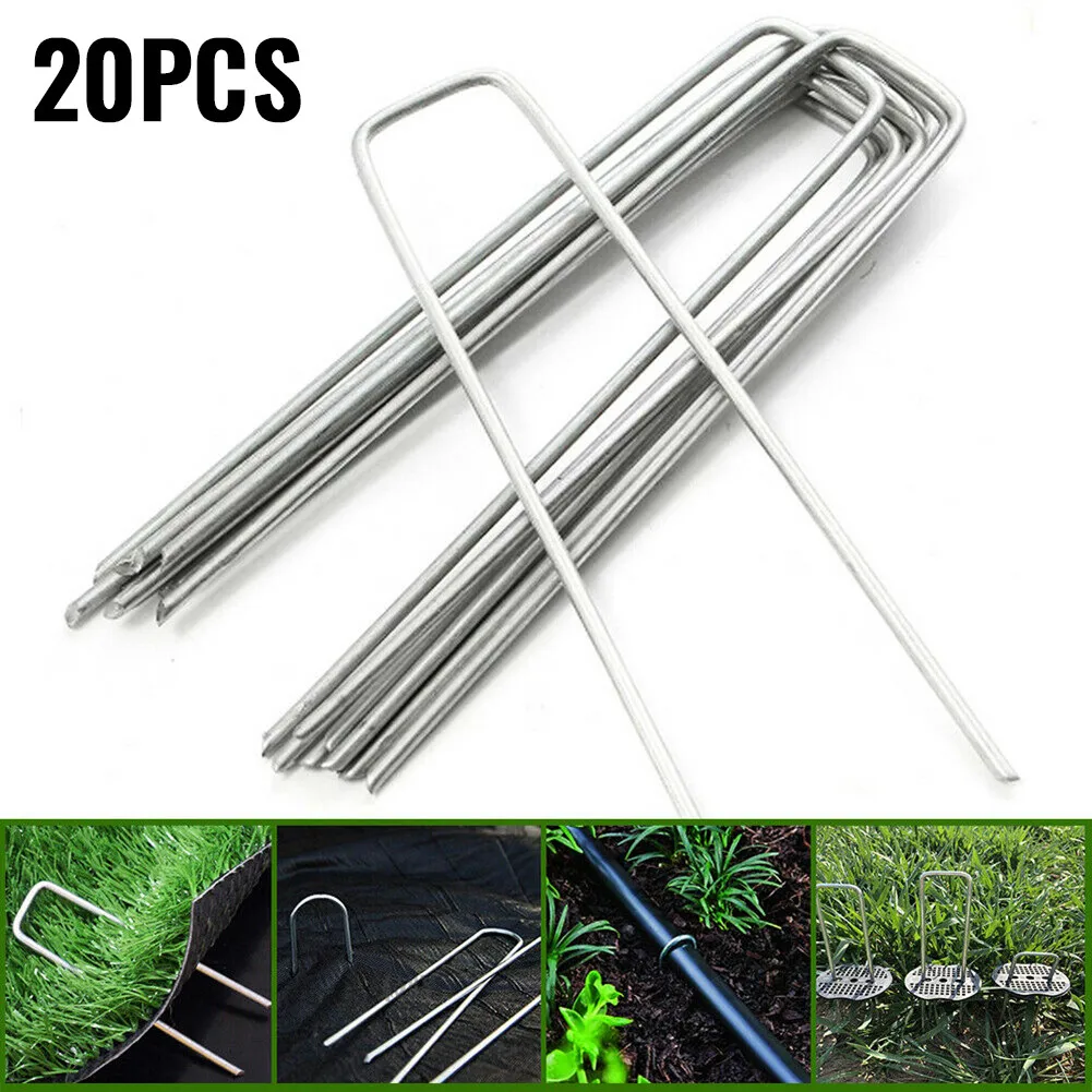 

20pcs Turf Pin Black Fastening Ground Staples Iron Metal Securing Pegs