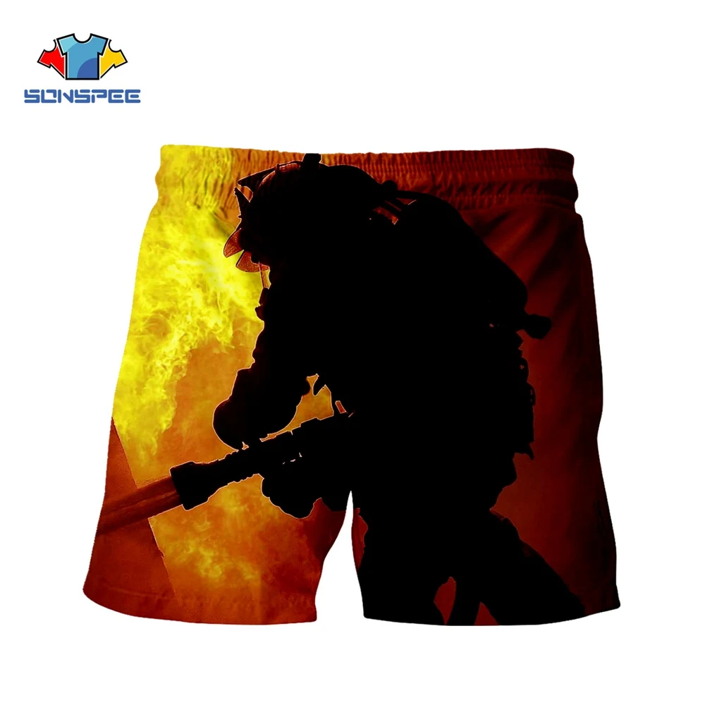 

SONSPEE 3D Printing Firefighter Warrior Summer Men's Shorts Length Short Hip-hop Beach Ladies Casual Adult Pants Street Speed K