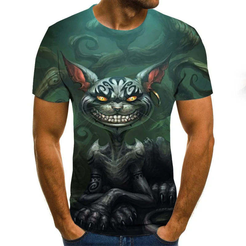 

Summer 3D Fashion Soft Round Neck Printed Men's Top T-shirt 3D male printed fine print and hollow classic short-sleeved T-shirt