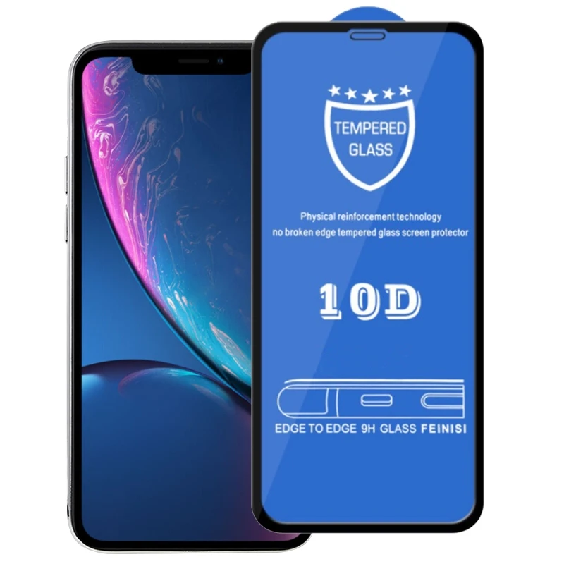 9H 10D полноэкранное закаленное стекло Защита экрана для iPhone XR / 11 Передняя пленка