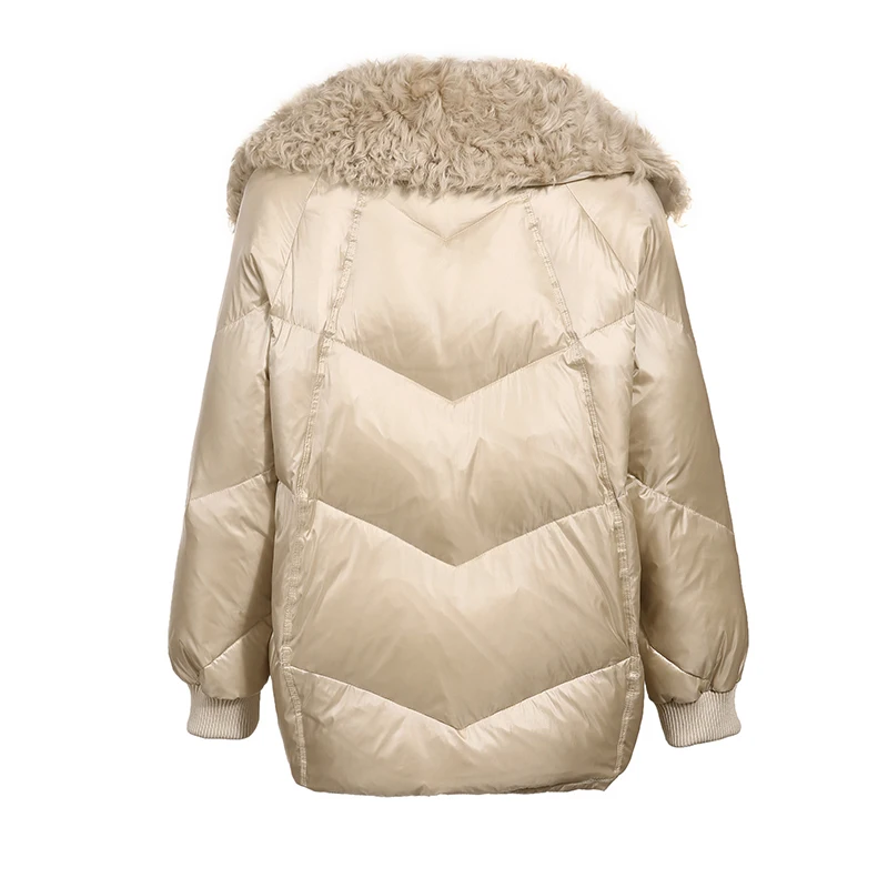 Женский пуховик с натуральным мехом Janveny зимняя короткая пуховая куртка на 90%