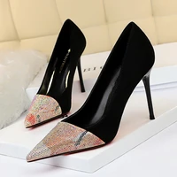 sexy party shoes woman high heels pointed toe fashion womens shoes pumps female glitter single shoe assorted crystal thin heel