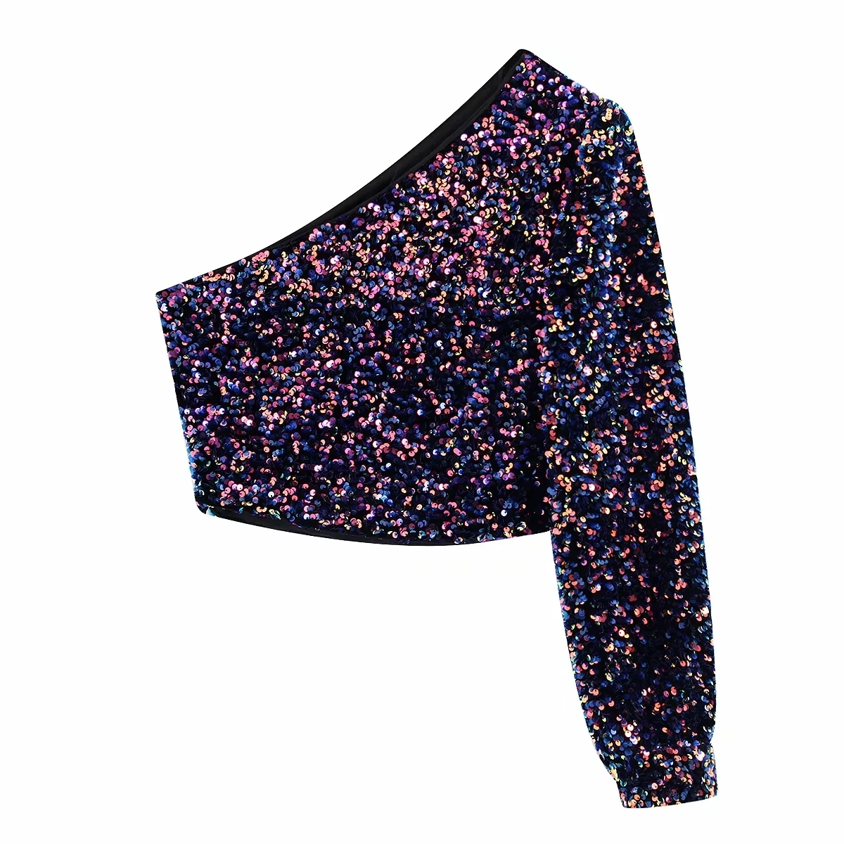 Цветной женский укороченный топ с блестками сексуальные топы длинным рукавом